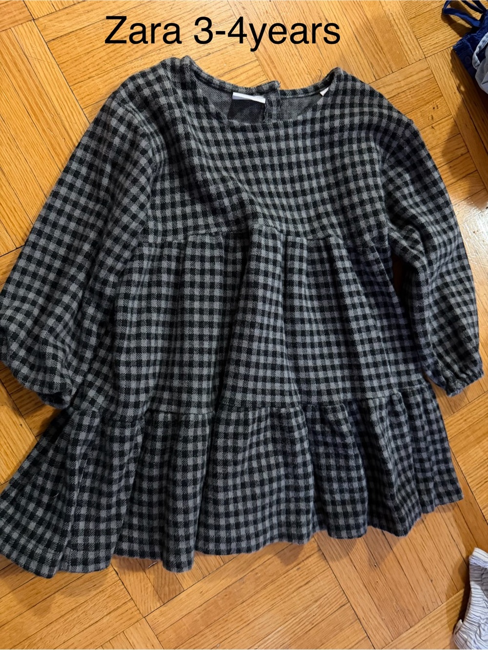 Zara Girls Black & Gray Checked Tiered Dress